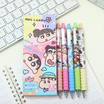 CRAYON SHINCHAN 5pcs Crayon Shin-Chan's Newly Launched Interesting Cartoon Series - Cute Cartoon Neutral Pens, With 0.5mm Quick-Drying Refills, Built-In Lovely Cartoon Patterns, Creative Stationery Design. They Are Suitable For Office Use, School Purposes, And Can Also Be Used As Party Gifts, Making Them A Choice For Personalized Office Supplies.