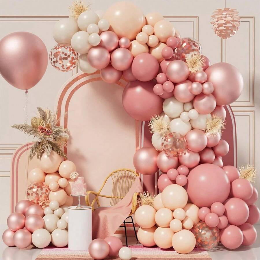 Kit 135 Balões Rose Gold Cromado Bege Luxo
Arco Desconstruído Festa Decoração Balão Látex + Fita - Multicolorido - Visão 1