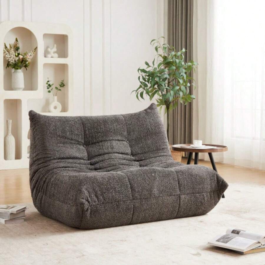 Chenille Togo Two-Seater Sofa,Boden-Loungesessel, Armloser Akzentstuhl,Sitzsack Sofa, Togo Stil Kamin Lounge Stuhl Mit Memory Schaum,Bequemer Bodensofa Für Wohnzimmer,Schlafzimmer,Gaming Und Büro - Gray - View 1