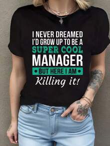 Camiseta divertida de agradecimiento al gerente, regalo, camiseta de moda para mujer, cuello redondo, camisetas Camiseta de manga corta de algodón de 220 g, impresión por una cara - Negro - Ver 7