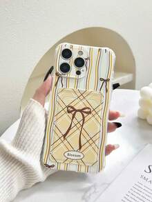 Striped Bow Tie Painted Transparent Card Holder Silicone Soft Full Coverage Painted Anti-Drop Phone Case Compatible With IPhone, Galaxy, , Redmi - Multicolor - View 2