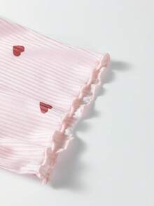 Acelitt 夏季浅粉色情人节心形印花罗纹针织宽松高腰阔腿裤家居服套装 - 彩色 - 查看 8