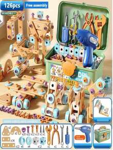 Set di giocattoli fai-da-te puzzle 3D, set di attrezzi da ingegnere giocattolo educativo per bambini con trapano elettrico e bulloni, regalo di Natale per ragazzi e ragazze, set di attrezzi giocattolo realistici per il gioco della casa - Multicolore - Visualizzare 14