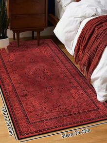 1pc Red Vintage Distressed Persian Style Rug, Polyester Rectangular Easy Care Machine Washable Carpet, Suitable For Hallway, Bedside, Living Room, Bedroom Home Decor Area Rug - 彩色 - 查看 17