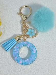 1pc Blue Heart Letter Keychain With Butterfly & Flower Decor, Women Bag Charm, Gift Keyring With Pom Pom Gifts For Mother, Father, Graduation, And Teacher - Baby Blue - View 33