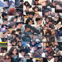 50 pièces Autocollants de portrait de couple de bande dessinée - Décoration DIY imperméable pour guitare, cahier et bagage - 50 pièces - Voir 10