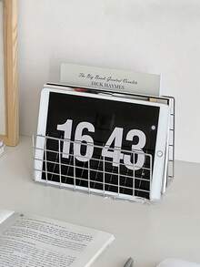 1/2件套现代金属书架，带三格储物篮，简约铁艺桌面收纳架，桌面整理架，书架储物架，多功能杂志报纸收纳盒，适用于家庭办公室收纳和装饰 - 彩色 - 查看 2