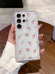 1pc Fashionable Girl Style Strawberry Flower Heart Pattern Transparent Airbag TPU Material Anti-Drop Phone Case, Suitable As Holiday Gift Compatible With Samsung S25, S24, S23, S22, A05 And Other Models - Multicolor - View 2