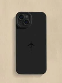 1pc Black Airplane Painted Scratch-Resistant Phone Case Compatible With IPhone, Galaxy,International Version, Not The Domestic Version - Multicolor - View 3