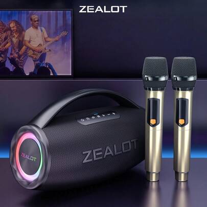  ZEALOT S97M 80W 便携式无线麦克风音箱，强劲低音，3D环绕立体声，兼容智能手机/平板电脑/电视，支持SD卡/USB/AUX输入，双设备连接，适用于汽车、户外、露营、派对等场合。