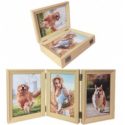 Trifold Multiple Photo Frame,5x7 Inch, Picture Frame Collage For 3 Photos(12.7X17.8cm) , Hinged Triple 180°Foldable Frames With Real Glass Perfect For Home & Office Decor, Tabletop Desk Display,Wedding Birthday Mothers Day Gifts For Family Friend Mom Grandma Couple ,Pet Memorial