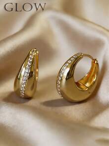 1 Pair Vintage French Luxury Metal Geometric Rhinestone Stud Earrings, Suitable For Teenage Girls Everyday And Holiday Wear - Geometry - View 1