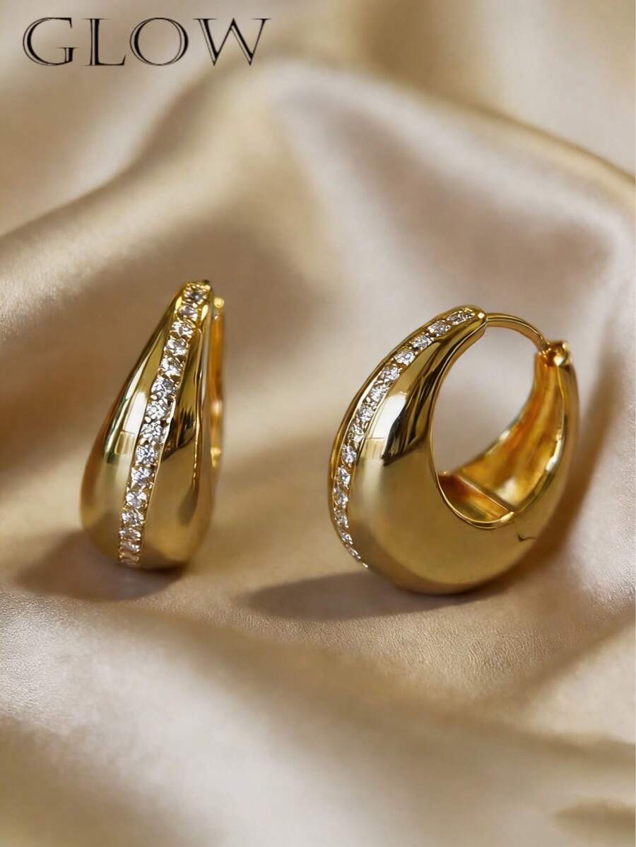 1 Pair Vintage French Luxury Metal Geometric Rhinestone Stud Earrings, Suitable For Teenage Girls Everyday And Holiday Wear - Geometry - View 1