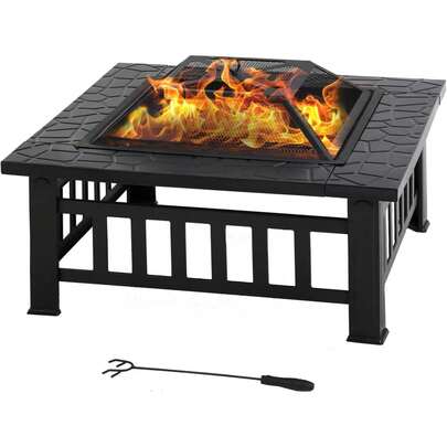 Multifunctional Outdoor Fire Pit 32 Inch Table Metal Firepit Stove Backyard With Waterproof Cover For Patio Garden Fireplace, Camping, Outdoor Heating, Bonfire And Picnic