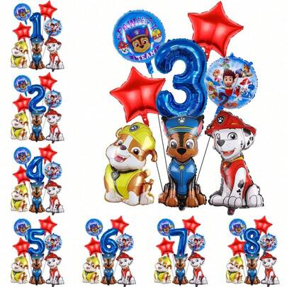 Paw Patrol 1 Set de Combinación de Globos con Tema de Cumpleaños de , Perros de Rescate Valientes, 3 Globos de Aluminio con Forma de Cachorros Lindos, Globos Numéricos Azules de 32 Pulgadas del 1 al 9, Adecuado para Fiesta de Cumpleaños de , Decoración de Globos para Fiesta de Género, Ceremonia de Graduación, Fiesta de Halloween, Temporada de Regreso a Clases