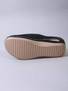 Women's New Round Toe Casual Slip-On Wedge Heel Loafers - Black - View 10