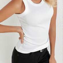 Women'S Sleeveless Athletic Tank Top - Beige Ribbed Workout Vest With Adjustable Drawstring, Breathable & Comfortable For Gym, Yoga, And Casual Wear, Workout Clothes - White - View 1