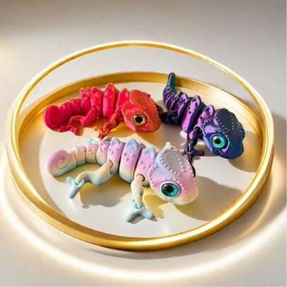 1个/5个/10个装3D打印变色龙雕像摆件，动物模型，逼真的眼睛，可活动关节，桌面装饰，适合家居、办公室、节日和派对礼品