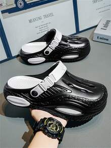 2026 New Men's Hollow Sandals, Summer Outdoor Beach Slippers, EVA Closed Toe Slides - Black and White - View 2