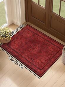 1pc Red Vintage Distressed Persian Style Rug, Polyester Rectangular Easy Care Machine Washable Carpet, Suitable For Hallway, Bedside, Living Room, Bedroom Home Decor Area Rug - 彩色 - 查看 16