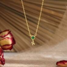 1pc Personalized Gold Birthstone Initial Necklace, Mini Letter Jewelry, Custom Birthday Gift For Her, Bridesmaid Gift, New Mom Gift, Girlfriend Gift - Gold - View 4