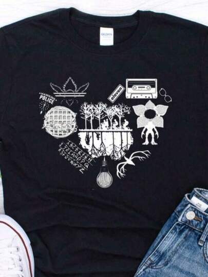 Fashion Print Casual T-Shirt S.Tranger Things T-Shirt _ S.Tranger Things Gift _ S.Tranger Things Tee _ Stranger _ T-Shirt _ Be Kind Simple Style Men's Regular T-Shirt Patterned Printed Short Sleeved Top T-Shirt Boyfriend Gift Soft, Durable Round Neck Casual Top For Spring, Summer, And Fall Graphic Tee  Shirts Graphic