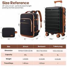Luggage Set, PC Hardshell 20inch Carry On Luggage Set With Spinner Wheels, TSA Lock, Suitcase With Travel Backpack & 1Packing Cubes (Black, 1 Piece Set(20IN) - Dark Brown - View 7