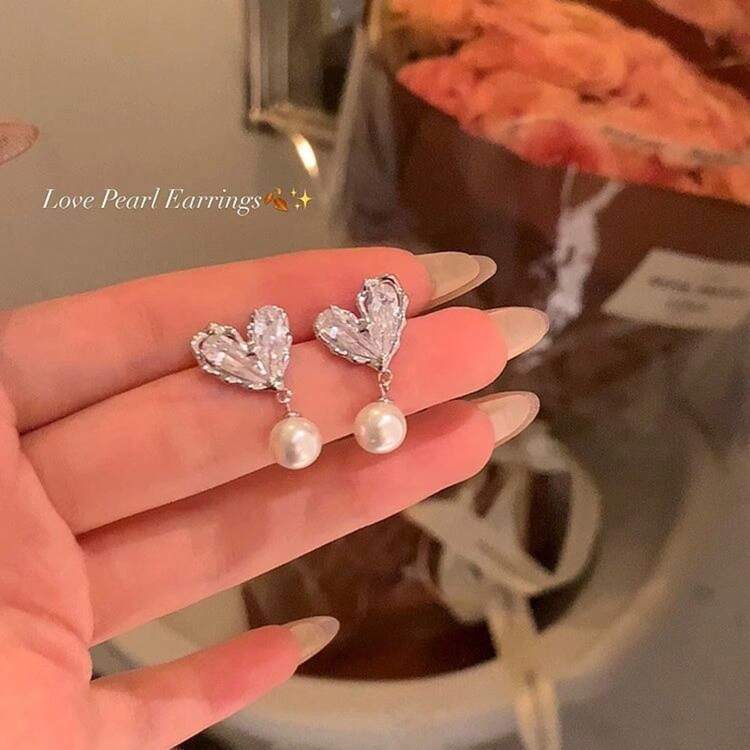 Pendientes de perlas de alta gama con aguja de plata 925 para mujeres, moda coreana, pendientes de zirconia, lujo ligero, pendientes de borla de nicho al por mayor - A1538 Plata - Añade 2