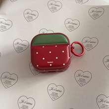Minimalist Magnetic Leather Strawberry Polka Dot Earphone Case With Hanging Ring, Compatible With Airpods Pro 2, Cute Apple 4, Minimalist 3 New Version 1/2, Protective Case For Women - Red - View 4