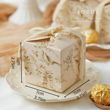 10/50/20pcs Wedding Decoration Boxes With Velvet Ribbon, Pearl, Floral, Birthday Party Gift Packaging Boxes, Foldable - 10 Champagne-colored Pieces - View 7