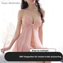 Transparent Sleepwear Women's No-Need-To-Remove Extreme Temptation Plus Size Lingerie French Style Thickened Set - 蕾絲透明半身裙(黑色)+蕾絲網紗(黑色) - 查看 1