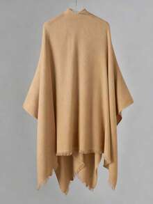 1pc Spring New High-End Solid Color Oversized Shawl Collar Poncho Cardigan For Men, European & American Style Loose Tassel Cloak, Versatile Warm Outerwear Scarf 2-In-1, Ins - Multicolor - View 3