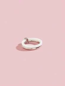 1 pieza Anillo de acero inoxidable con circonita cúbica y cerámica de estilo elegante, joyería para damas, regalo para boda, fiesta o citas - Acero inoxidable - Ver 5