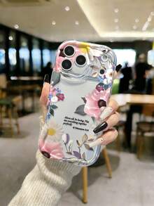 Flower Cream Textured Wavy Edge Glossy Floral Painted Anti-Drop Phone Case Compatible With IPhone 17pro/17Air /17/17promax16/11/16pro/16plus/16promax/16e/15Promax/13/14/12/XS/XR/7G/8P, Compatible With Samsung Galaxy 11/12Pro/12/12X/13Pro/14Pro/15Pro/, Compatible With Redmi 10/9/Note9/12c/Note11pro/Note8Pro - Multicolor - View 2
