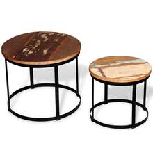 vidaXL 2-Teiliges Couchtisch-Set Aus Recyceltem Holz, Massiv, Rund, 40cm/50cm - Gelb - Übersicht 5