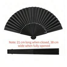 Leque de mão retrô preto estilo chinês, leque dobrável com cabo de bambu e tecido de seda, para dança, casamento e festa, adequado para amantes da dança chinesa - ventilador + saco de ventilador - Ver 8