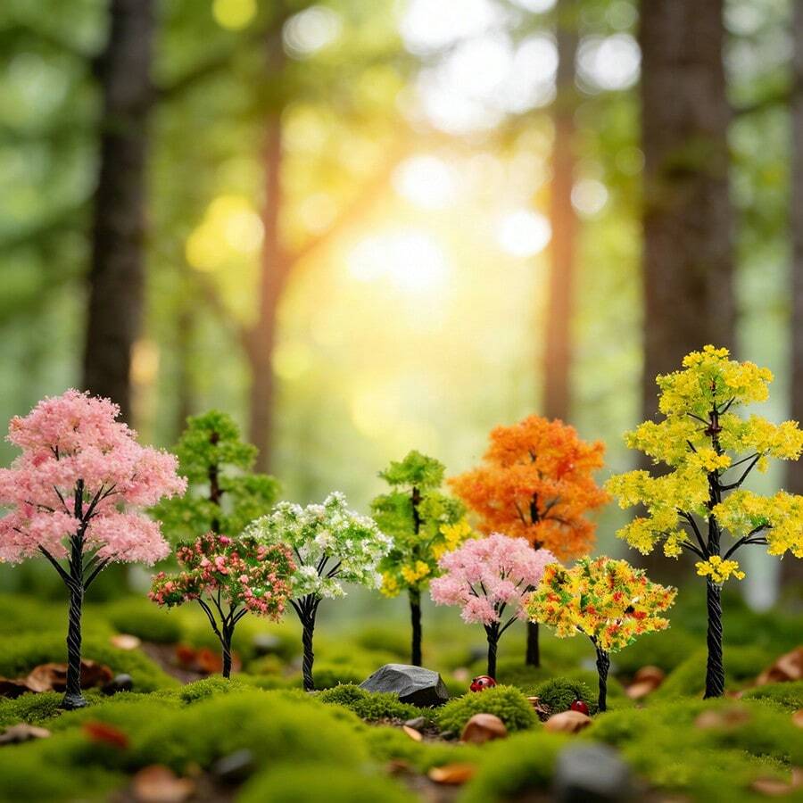 1/10pcs 6.5cm Mixed Model Trees, DIY Craft, Architecture Model, Landscape Scenery, Natural Green, Handmade Scene, Wire Flower Trees, Finished Mini Landscape Model Trees, Modeling Material 65mm - Simulated Miniature Wire Flower Tree - View 1