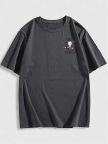 K-GLORY 男士休闲百搭简约英文标语羊头乡村动物印花短袖T恤 - 深灰色 - 查看 3