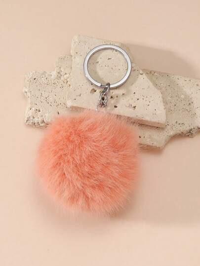 1pc Unisex Solid Color Pom Pom Keychain, Cute Pom Pom Pendant Gift For Friends And Family