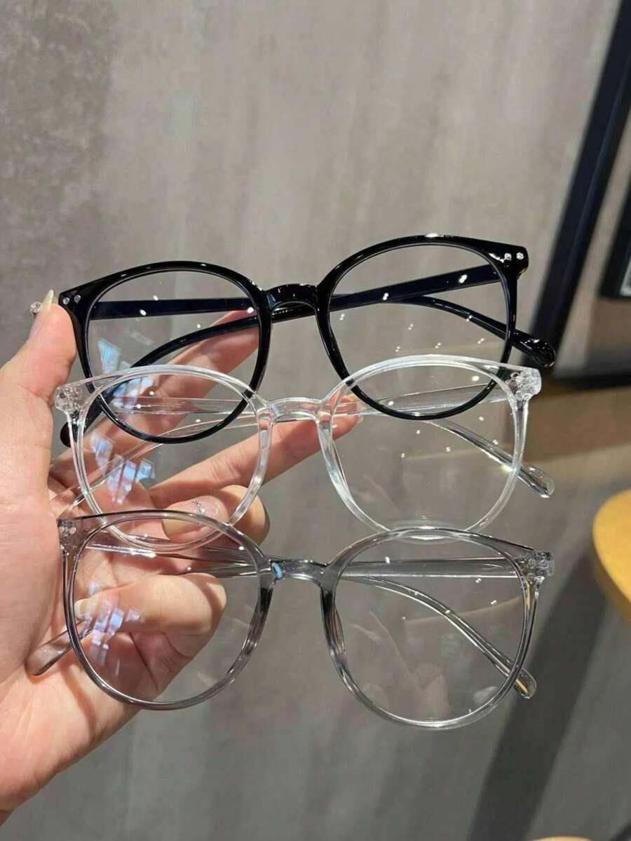3pcs Circular Daily Multi-Functional Lightweight Non-Prescription Glasses, Can Be Worn When Looking At A Computer, Reading Or Playing With A Mobile Phone - Transparent - View 1