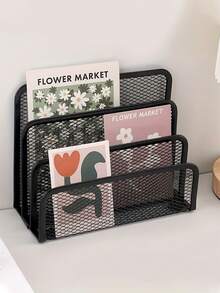 Multi-Function Metal Grid Desktop Storage Rack - Space-Saving Freestanding Organizer Shelf, Suitable For Home Office, Compact Vertical Storage Design, Suitable For Home And Office Decor - Multicolor - View 2