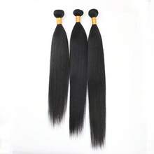 Set de 1 pieza/3 piezas de extensiones de cabello humano virgen brasileño liso, color natural, 8-30 pulgadas - Negro - Ver 40