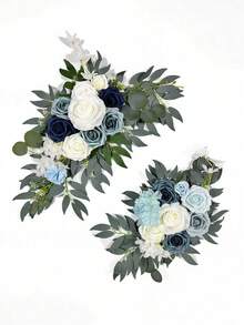 2pcs Artificial Light Blue And Navy Blue Floral Wreath Decoration, Suitable For Hanging On Ceremony Arch And Reception Backdrop. Artificial Light Blue Flowers And Welcome Sign Decor, Suitable For Wedding Ceremony And Reception. Artificial Wedding Arch Flowers, Corner Floral Decor, Wedding Welcome Sign Floral Decor, Ceremony Backdrop Center Decor - Royal Blue - View 8