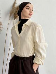 Livesso Women's Striped Long Sleeve Casual Business Shirt, Autumn,Long Sleeve Tops,Fall Women Clothes - Yellow - View 1