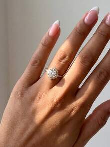 1pc Classic Elegant Circular Flower Ring, Inlaid With Zirconia, Suitable As Engagement Gift Or Holiday Gift, 925 Sterling Silver Jewelry Gift - Flower Shaped Round Diamond Ring - View 2