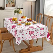 1pc Heart-Shaped Polka Dot Rectangular Tablecloth Design, Elegant Choice For Dining Table, Adds Graceful Charm To Long Tables | Neat Draping Edges - Red and White - View 8