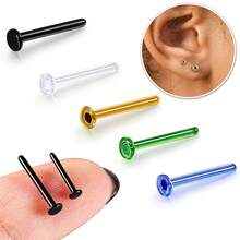 2 piezas de anillos nasales de vidrio Pyrex recto Bioflex de 16G y 18G con juegos de aros de retención, pendientes de tapa plana, joyería corporal hipoalergénica - 2099 - Ver 1