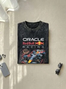 Oracle Red Bull Racing Graphic Tee Acid Washed Cotton Shirt Unisex Couple Matching Boyfriend Style F1 Formula On.E Car Print Max Verstappe.N World Champion 2023 Retro Sports Summer Outfits Graphic Tees Men Oversized T Shirt Camisetas Para Hombre - màu đen - Xem 2
