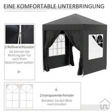 Folding Gazebo 2x2m With 4 Side Panels And Windows, UV Protection, Garden Tent With Carry Bag, Black Oxford Steel - Black - View 6