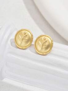 1对哑光玫瑰花百搭耳环，女士款 - 金色 - 查看 3